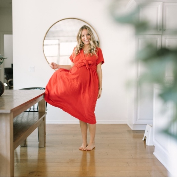 HATCH | Red Classic Carolina Maternity Midi Tie Waist Dress |Hatch size 1 (US S) - Picture 1 of 9